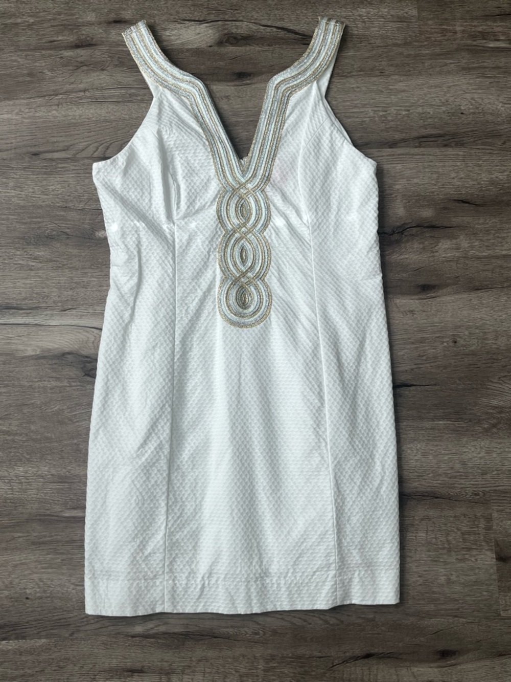 Lilly Pulitzer Valli Shift Dress Resort White Dress with Gold Trim size 12